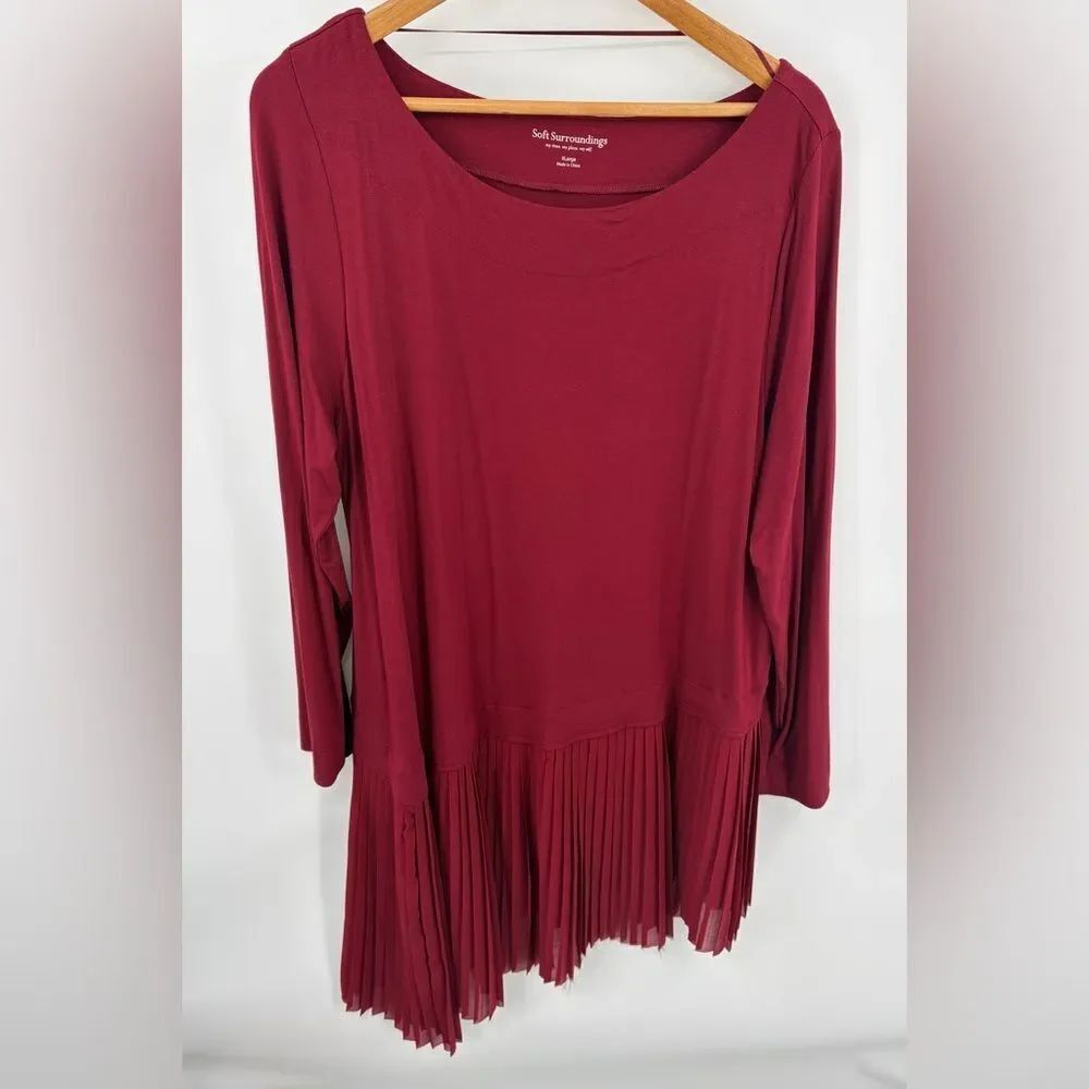 Soft Surroundings women’s asymmetrical pleated tunic top wine size XL